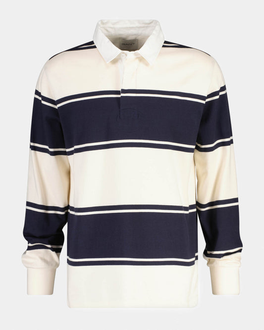 GANT Mens Striped Rugger - 433 Evening Blue | CHO | Designer Mens Long Sleeve Polo Shirts