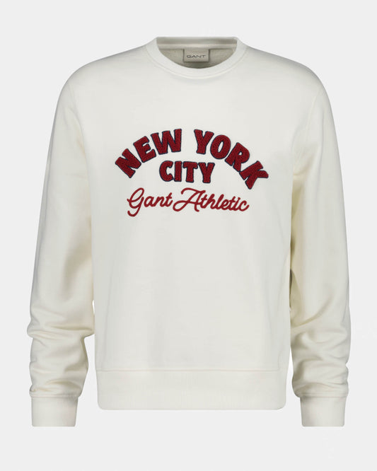 GANT Mens NYC Graphic Crew Neck Sweatshirt - 130 Cream | CHO | Designer Mens Crew Neck Sweatshirts