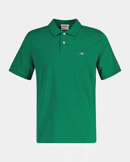 GANT Mens Regular Fit Short Sleeve Shield Logo Pique Polo - 344 Wild Green | CHO | Designer Mens Short Sleeve Polo Shirts