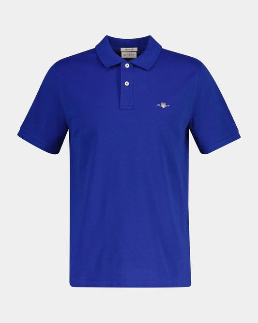 GANT Mens Regular Fit Short Sleeve Shield Logo Pique Polo - 435 Crisp Blue | CHO | Designer Mens Short Sleeve Polo Shirts