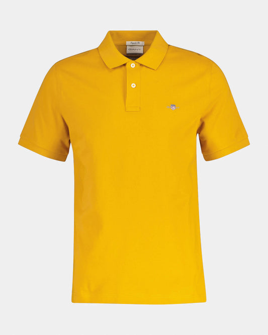 GANT Mens Regular Fit Short Sleeve Shield Logo Pique Polo - 777 Burnt Yellow | CHO | Designer Mens Short Sleeve Polo Shirts
