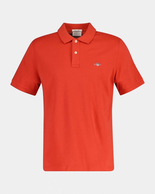 GANT Mens Regular Fit Short Sleeve Shield Logo Pique Polo - 853 Maple Fire | CHO | Designer Mens Short Sleeve Polo Shirts