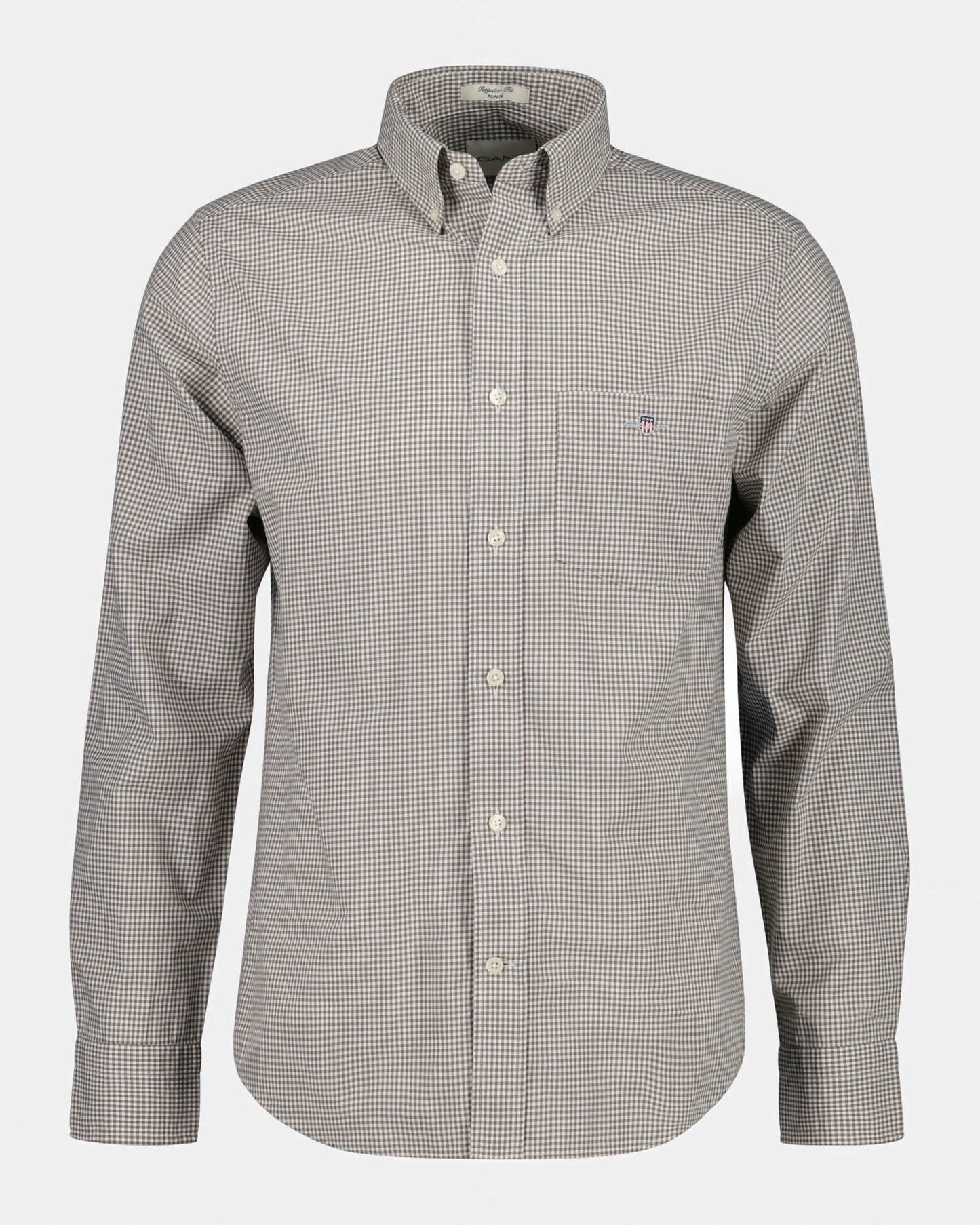 GANT Mens Regular Fit Classic Poplin Gingham Shirt - 260 Faded Taupe | CHO | Designer Mens Long Sleeve Shirts