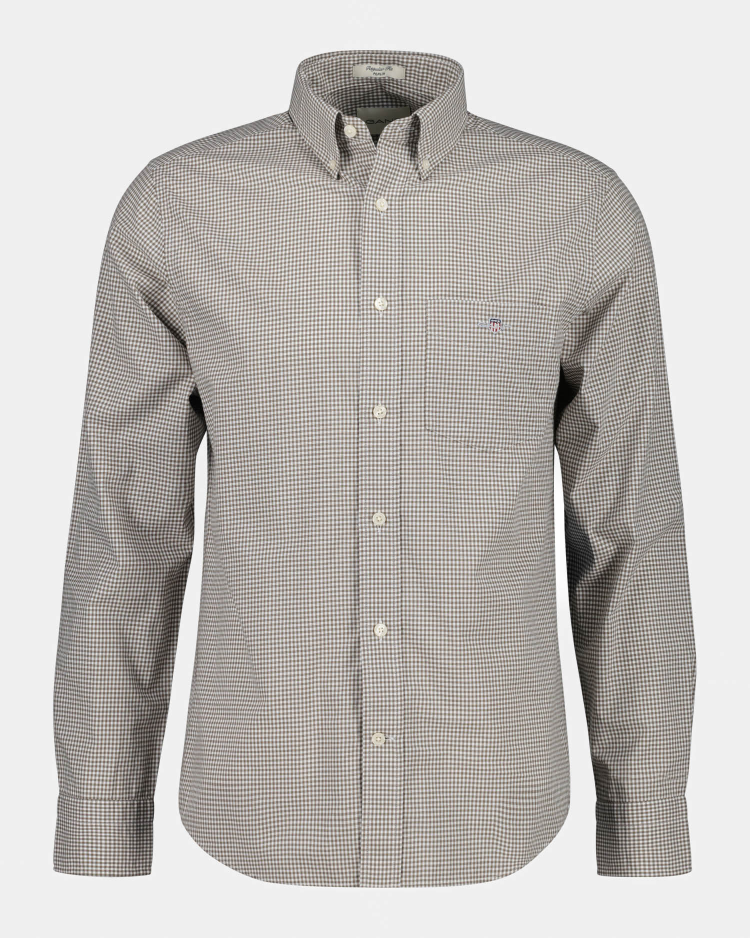 GANT Mens Regular Fit Classic Poplin Gingham Shirt - 260 Faded Taupe | CHO | Designer Mens Long Sleeve Shirts