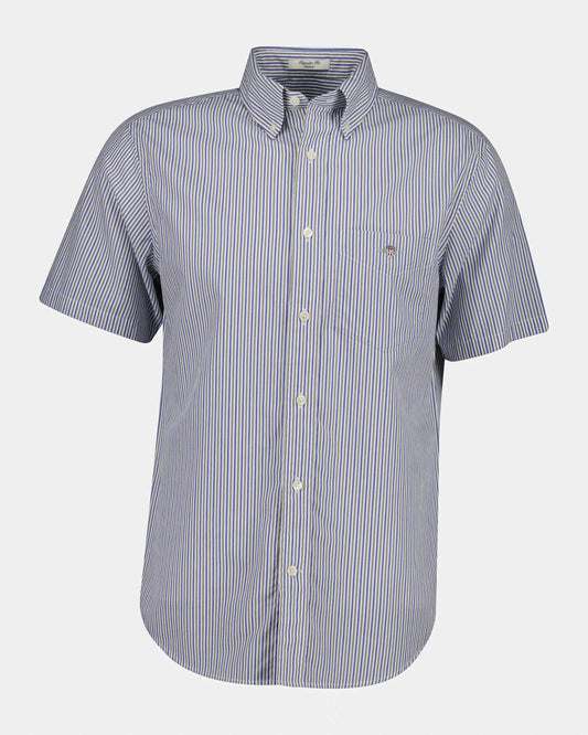GANT Mens Regular Fit Poplin Stripe Short Sleeve Shirt - 260 Faded Taupe | CHO | Designer Mens Short Sleeve Shirts