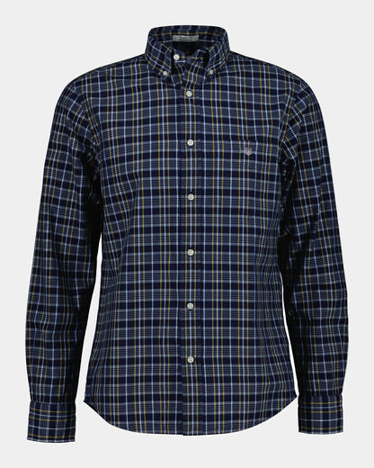 GANT Mens Regular Fit Archive Poplin Check Shirt - 969 Indigo | CHO | Designer Mens Long Sleeve Shirts