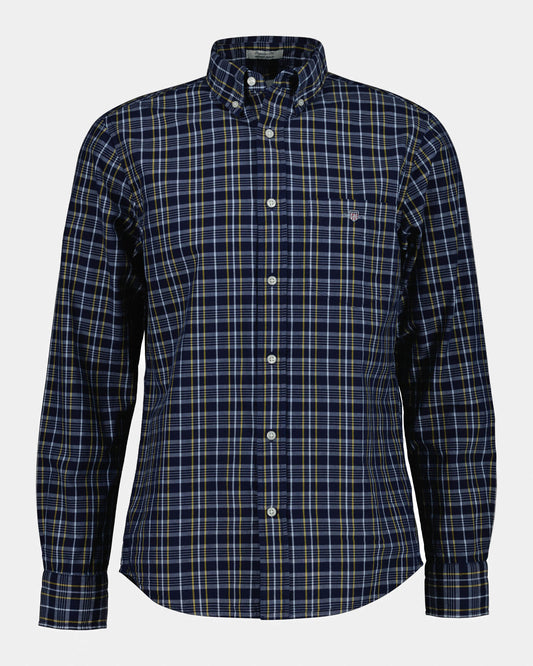 GANT Mens Regular Fit Archive Poplin Check Shirt - 969 Indigo | CHO | Designer Mens Long Sleeve Shirts