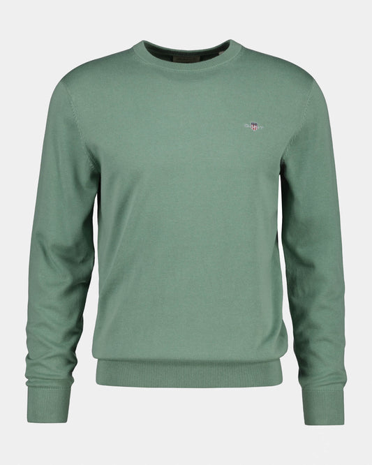 GANT Mens Classic Cotton Shield Logo Crew Neck Jumper - 308 Surplus Mint | CHO | Designer Mens Crew Neck Jumpers