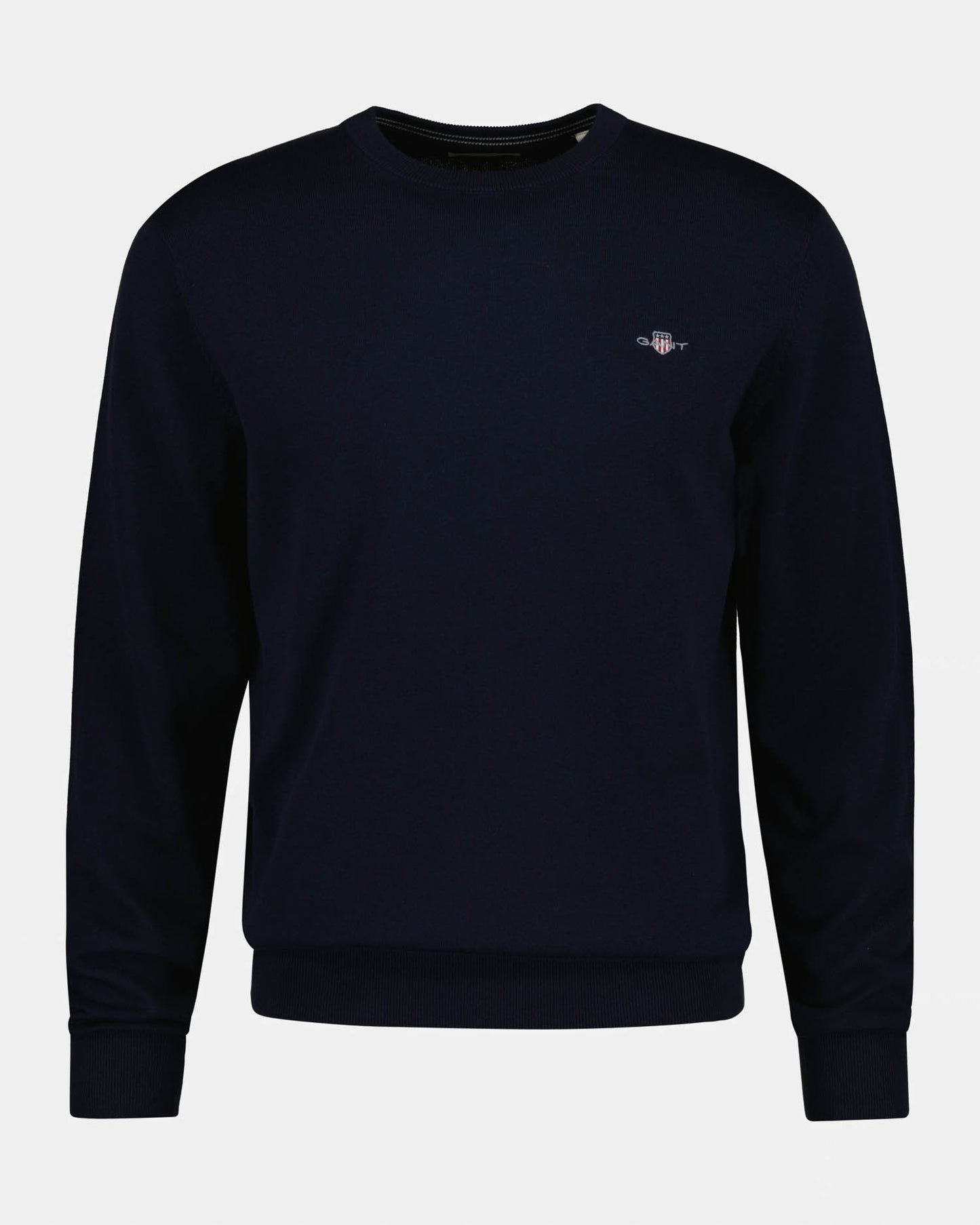 GANT Mens Classic Cotton Shield Logo Crew Neck Jumper - 433 Evening Blue | CHO | Designer Mens Crew Neck Jumpers