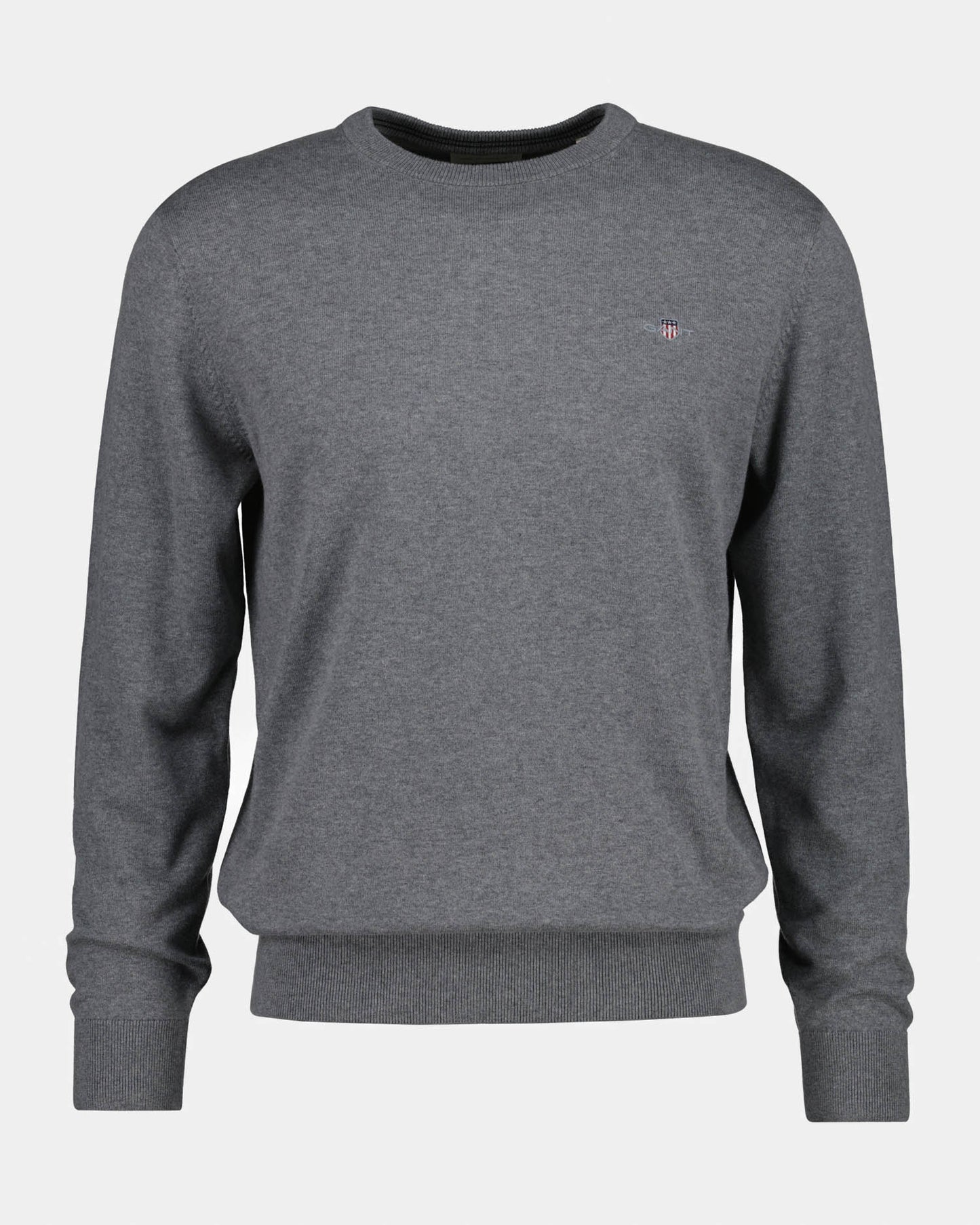 GANT Mens Classic Cotton Shield Logo Crew Neck Jumper - 92 Dark Grey Melange | CHO | Designer Mens Crew Neck Jumpers