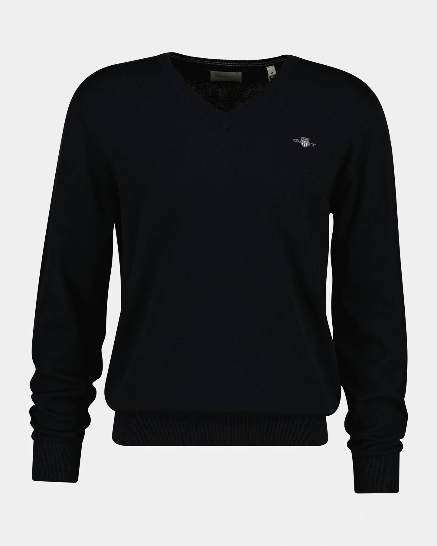 GANT Mens Classic Cotton Shield Logo V-Neck Jumper - 5 Black | CHO | Designer Mens V-Neck Jumpers