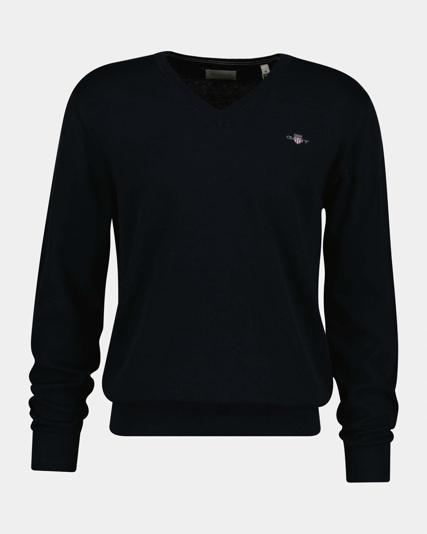 GANT Mens Classic Cotton Shield Logo V-Neck Jumper - 5 Black | CHO | Designer Mens V-Neck Jumpers