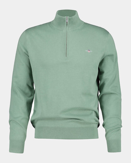 GANT Mens Classic Cotton Shield Logo Half Zip Jumper - 308 Surplus Mint | CHO | Designer Mens Quarter Zip Jumpers