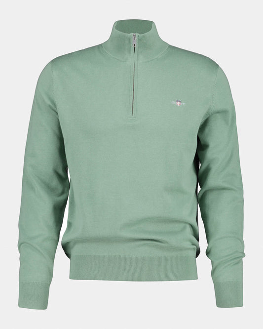 GANT Mens Classic Cotton Shield Logo Half Zip Jumper - 308 Surplus Mint | CHO | Designer Mens Quarter Zip Jumpers