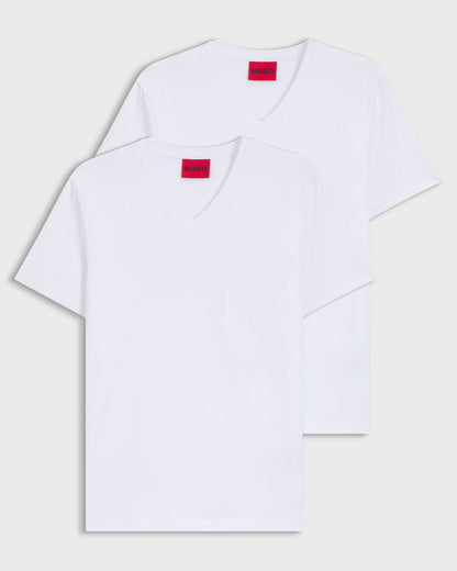 HUGO-V 2-Pack Mens V-Neck T-Shirts in Stretch Cotton - White 100 flat lay