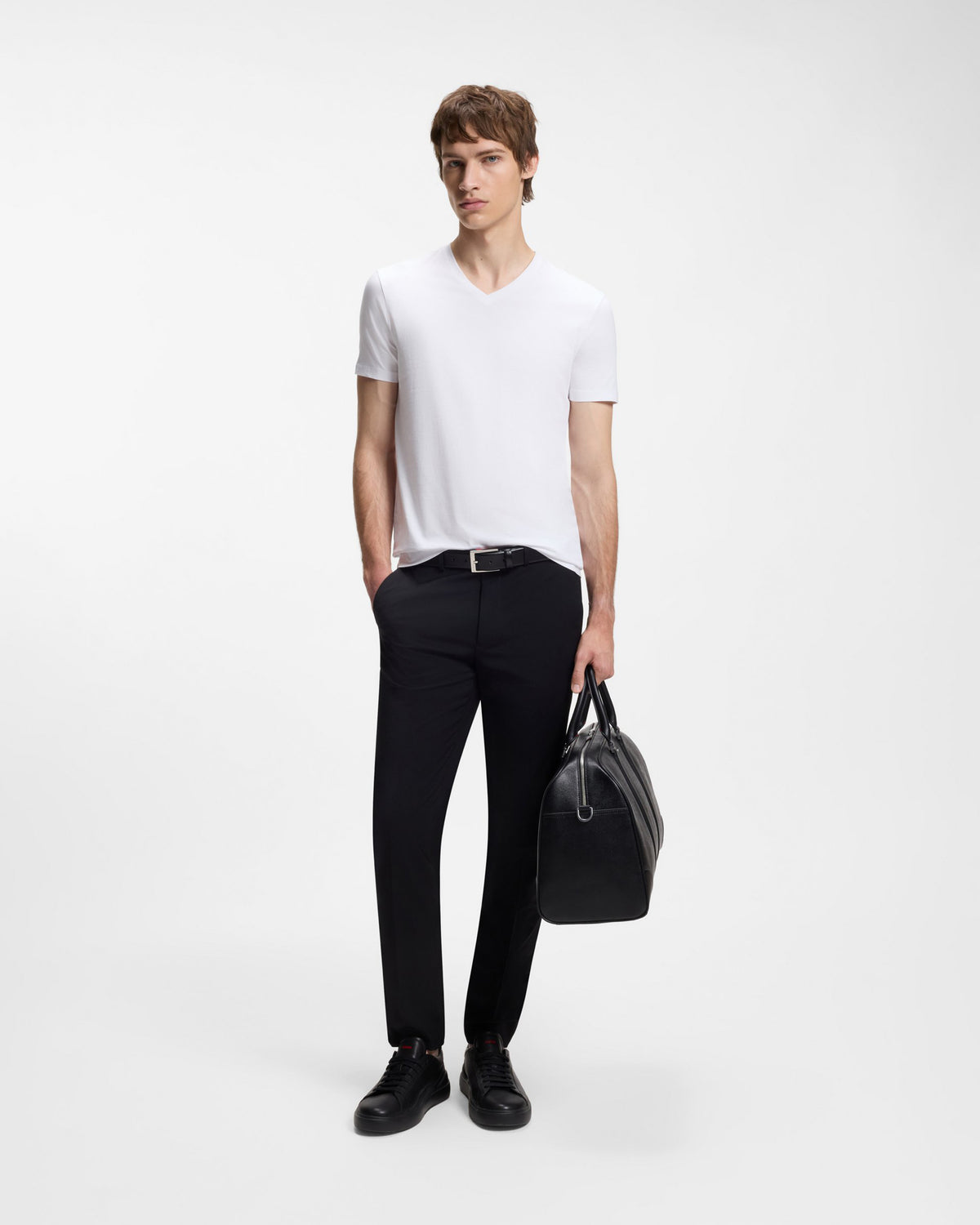 HUGO-V 2-Pack Mens V-Neck T-Shirts in Stretch Cotton - White 100 full length front