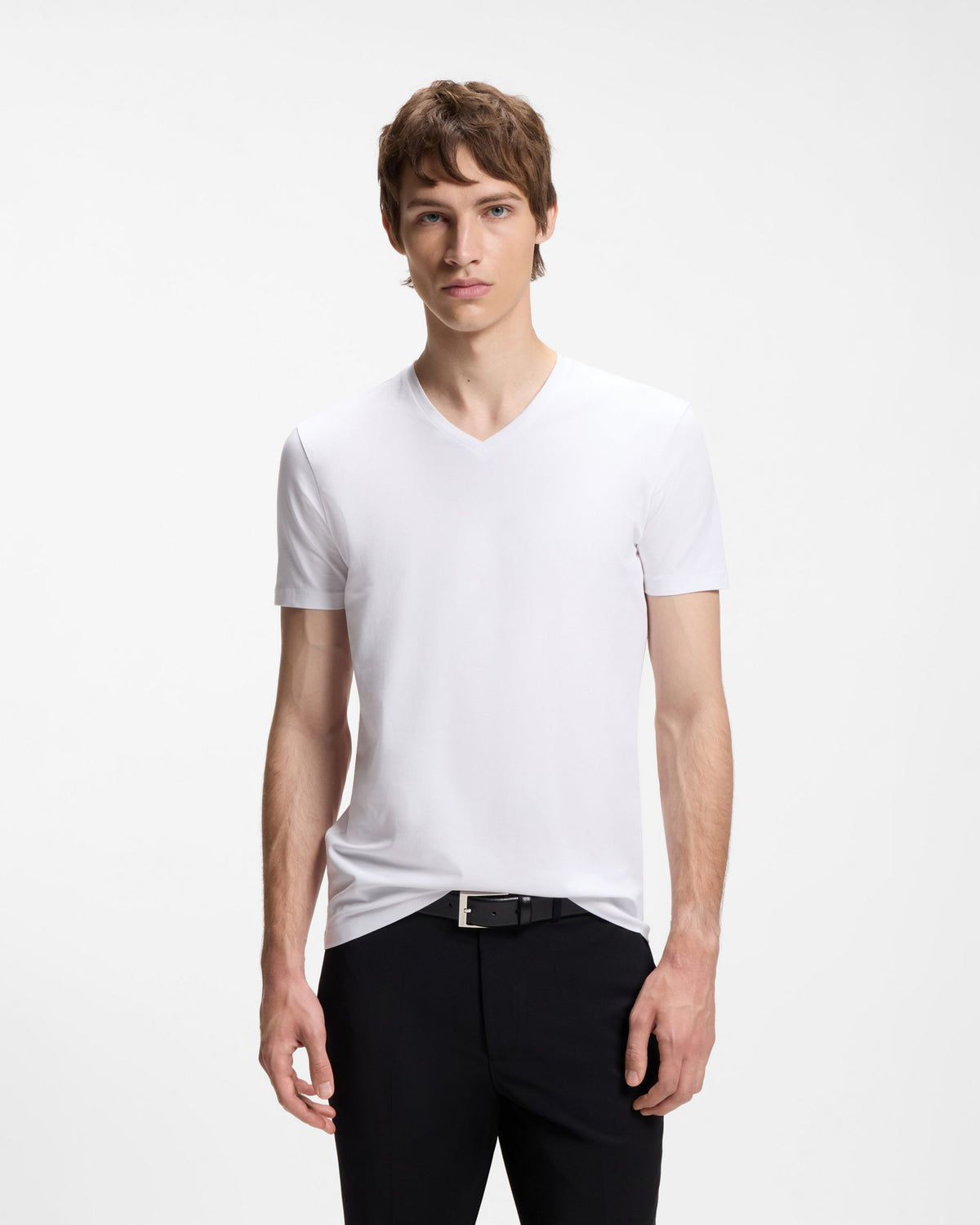 HUGO-V 2-Pack Mens V-Neck T-Shirts in Stretch Cotton - White 100 front