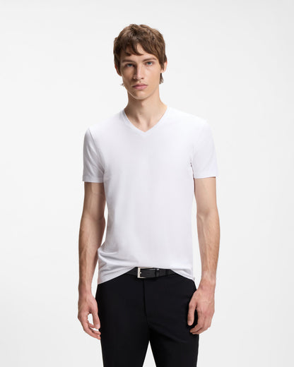 HUGO-V 2-Pack Mens V-Neck T-Shirts in Stretch Cotton - White 100 front