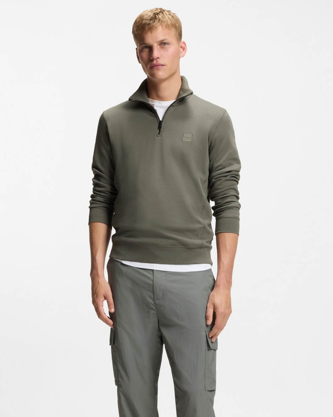 BOSS Orange Zetrust Mens 1/4 Zip Sweatshirt - Open Grey 076 - CHO - Designer Mens Sweatshirts