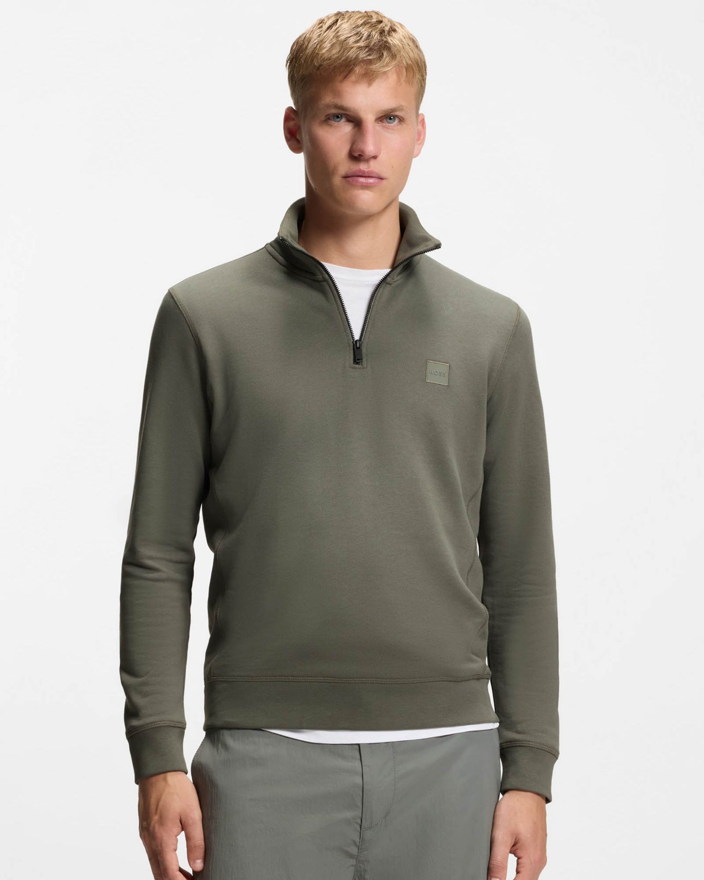 BOSS Orange Zetrust Mens 1/4 Zip Sweatshirt - Open Grey 076 - CHO - Designer Mens Sweatshirts