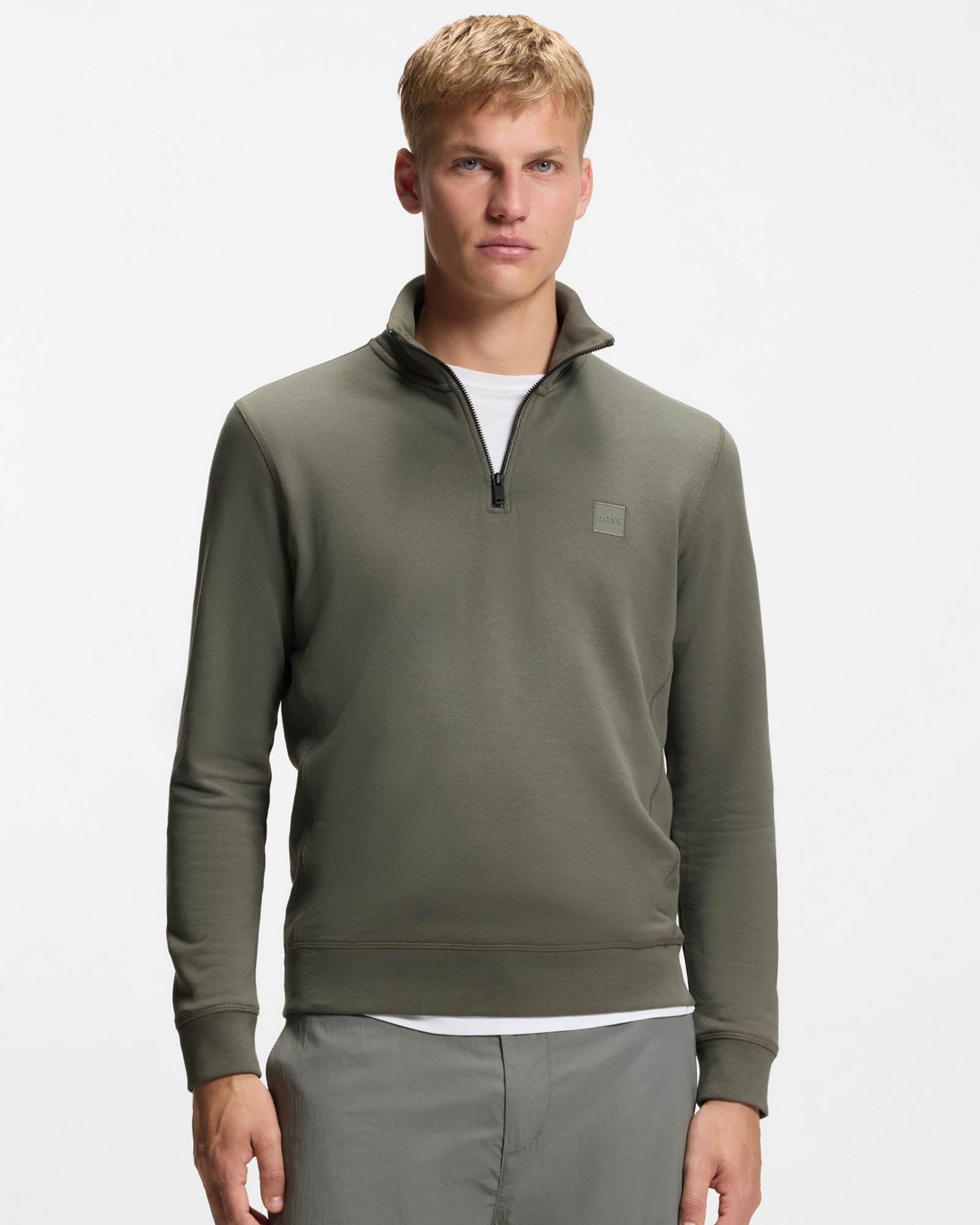 BOSS Orange Zetrust Mens 1/4 Zip Sweatshirt - Open Grey 076 - CHO - Designer Mens Sweatshirts