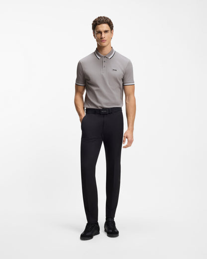 BOSS Green Paddy Mens Cotton-Piqué Polo Shirt with Contrast Logo - Open Grey 068 full length front