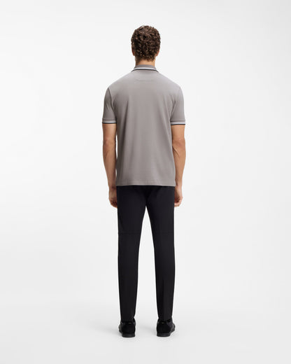 BOSS Green Paddy Mens Cotton-Piqué Polo Shirt with Contrast Logo - Open Grey 068 full length back