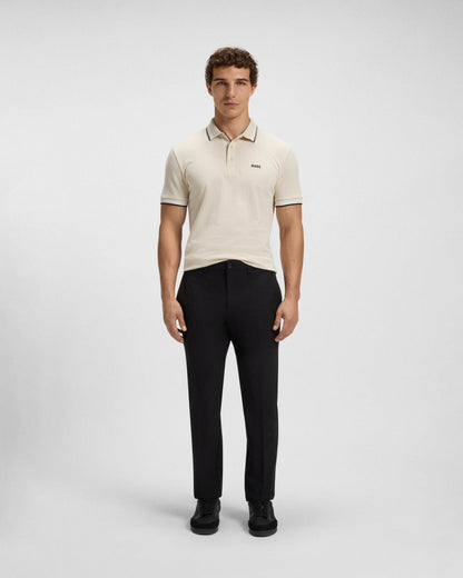 BOSS Green Paddy Mens Cotton-Piqué Polo Shirt with Contrast Logo - Open White 133