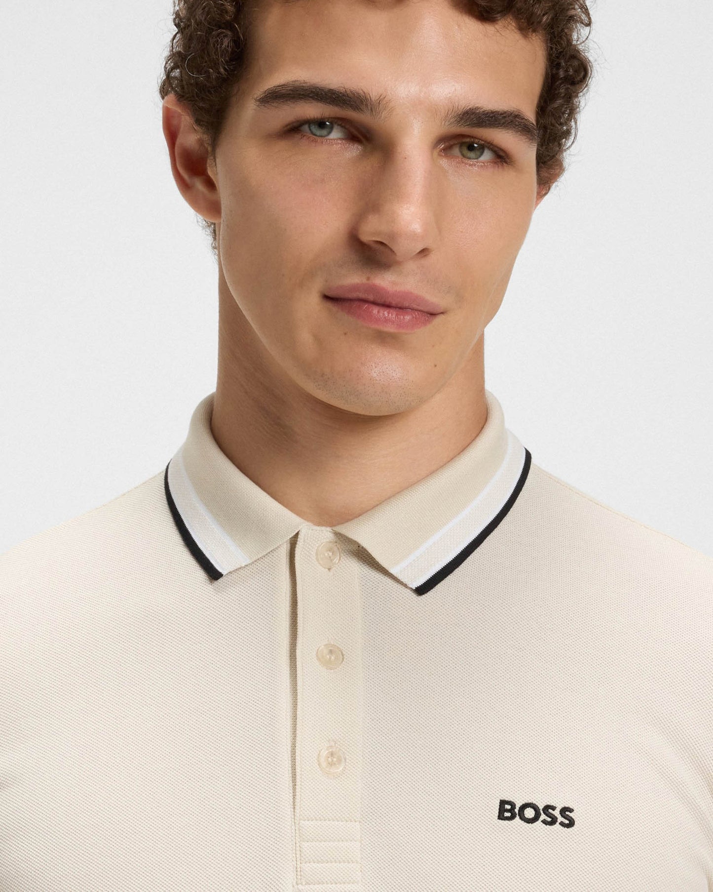 BOSS Green Paddy Mens Cotton-Piqué Polo Shirt with Contrast Logo - Open White 133