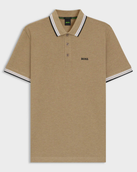 BOSS Green Paddy Mens Cotton-Piqué Polo Shirt with Contrast Logo - Medium Beige 266