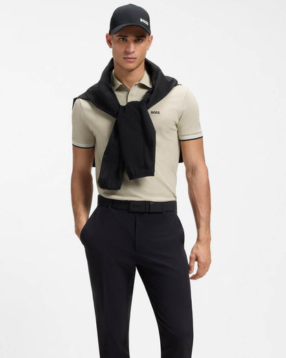 BOSS Green Paddy Mens Cotton-Piqué Polo Shirt with Contrast Logo - Light Beige 276
