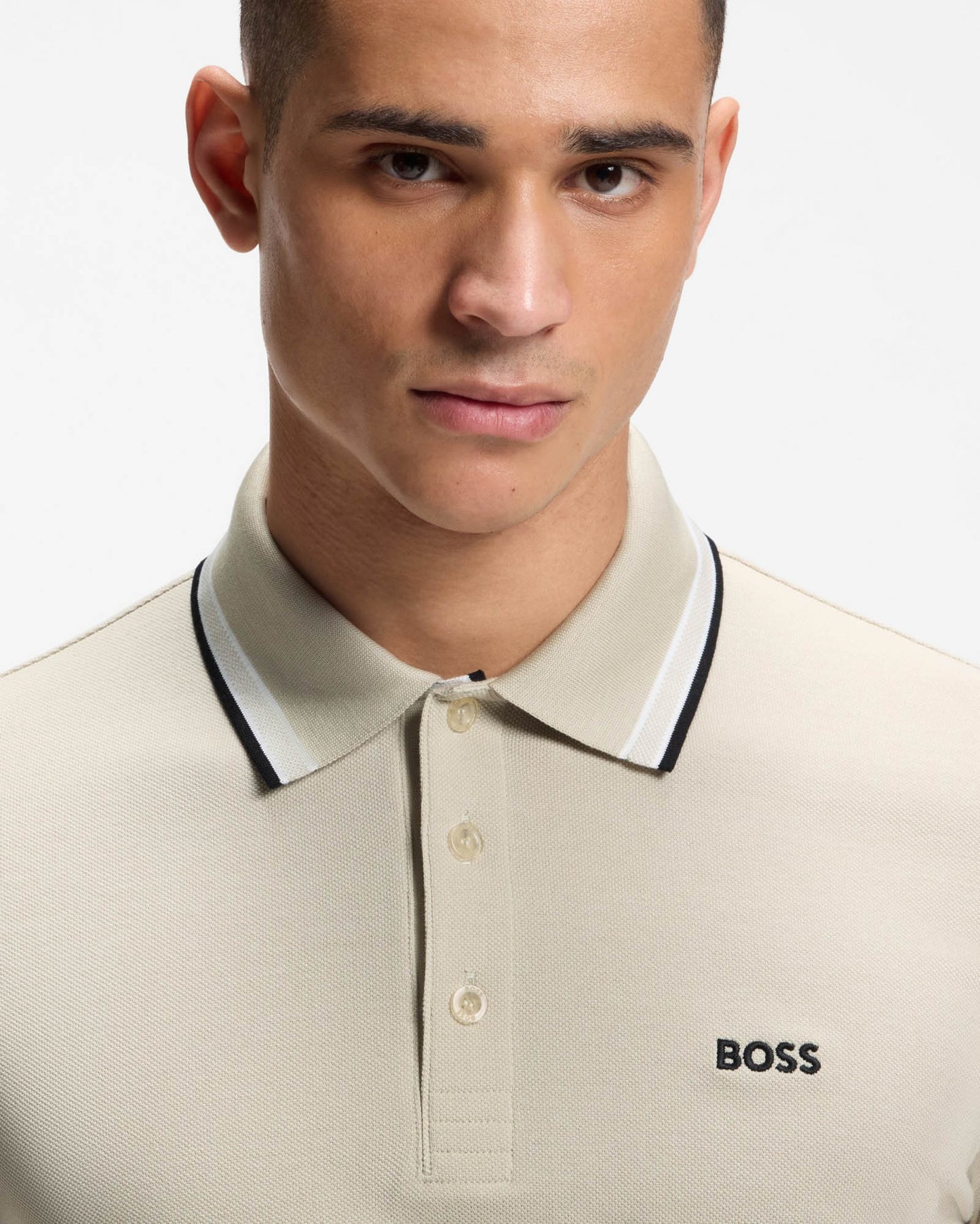 BOSS Green Paddy Mens Cotton-Piqué Polo Shirt with Contrast Logo - Light Beige 276
