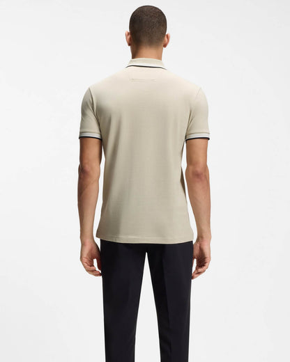 BOSS Green Paddy Mens Cotton-Piqué Polo Shirt with Contrast Logo - Light Beige 276