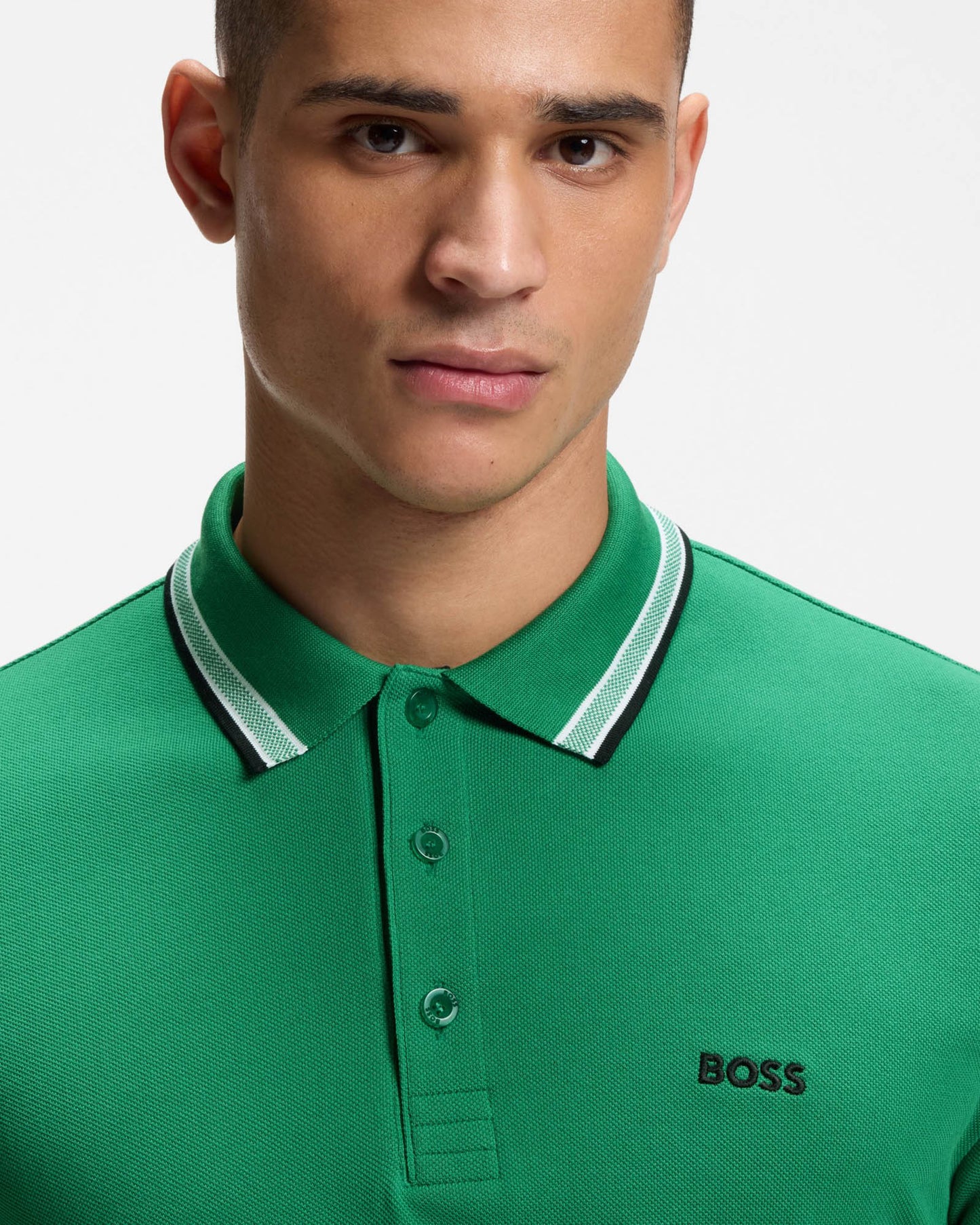 BOSS Green Paddy Mens Cotton-Piqué Polo Shirt with Contrast Logo - Bright Green 320