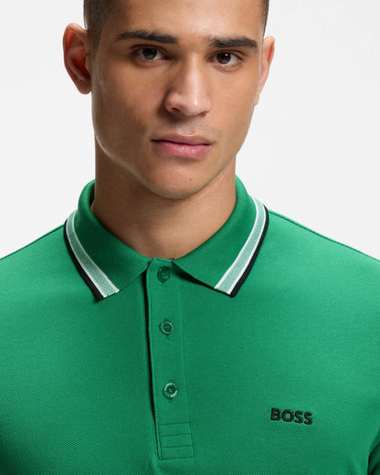 BOSS Green Paddy Mens Cotton-Piqué Polo Shirt with Contrast Logo - Bright Green 320