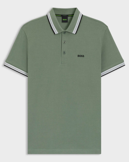 BOSS Green Paddy Mens Cotton-Piqué Polo Shirt with Contrast Logo - Open Green 359