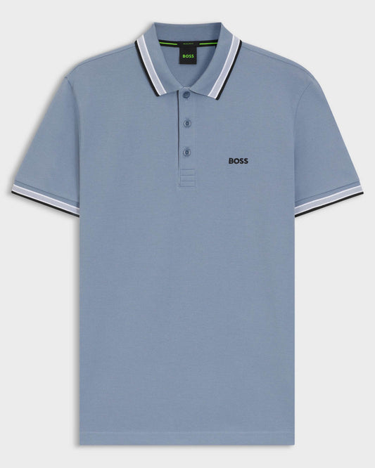 BOSS Green Paddy Mens Cotton-Piqué Polo Shirt with Contrast Logo - Open Blue 490