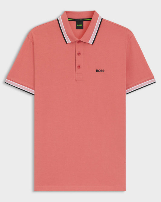 BOSS Green Paddy Mens Cotton-Piqué Polo Shirt with Contrast Logo - Medium Pink 667