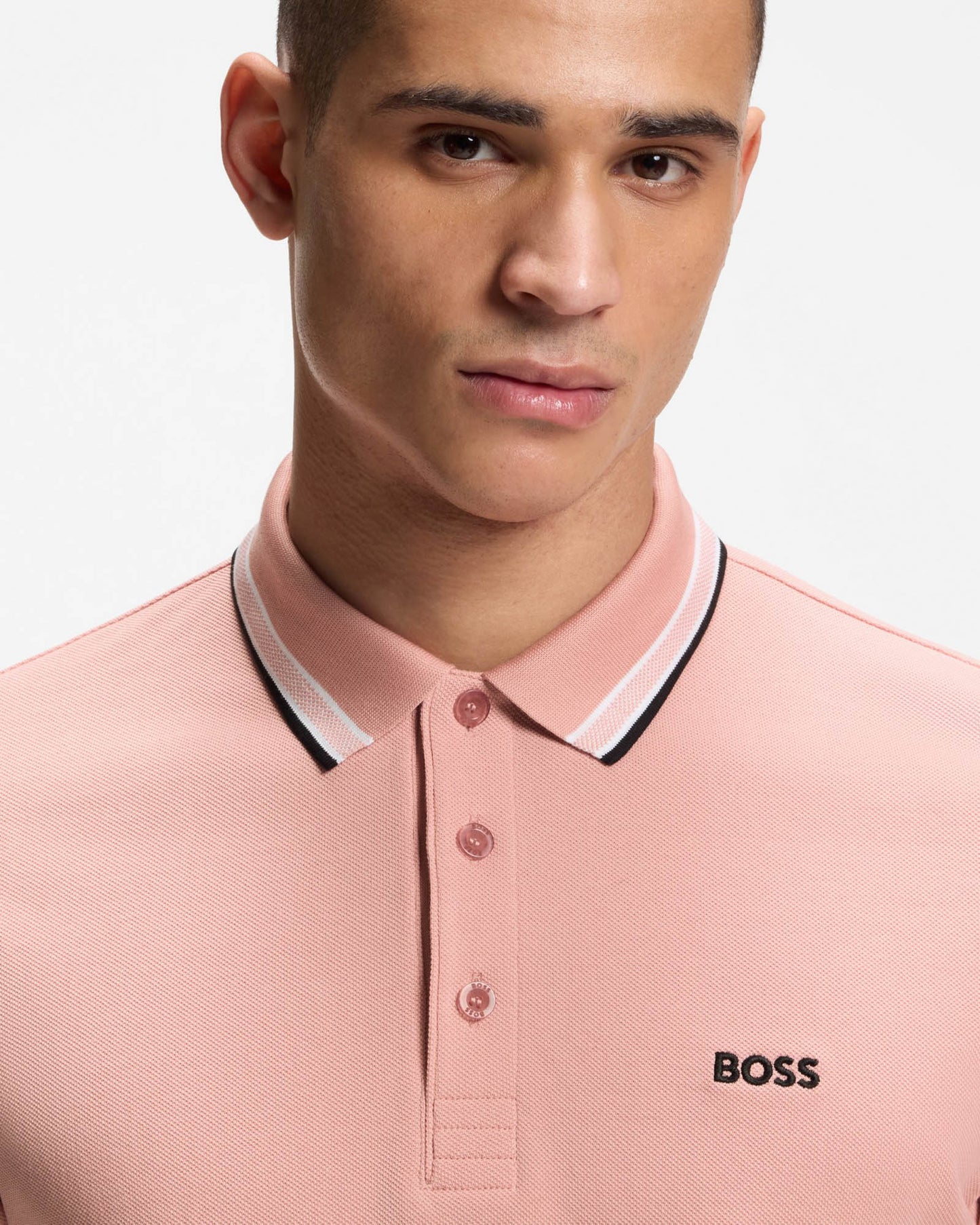 BOSS Green Paddy Mens Cotton-Piqué Polo Shirt with Contrast Logo - Light/Pastel Pink 686