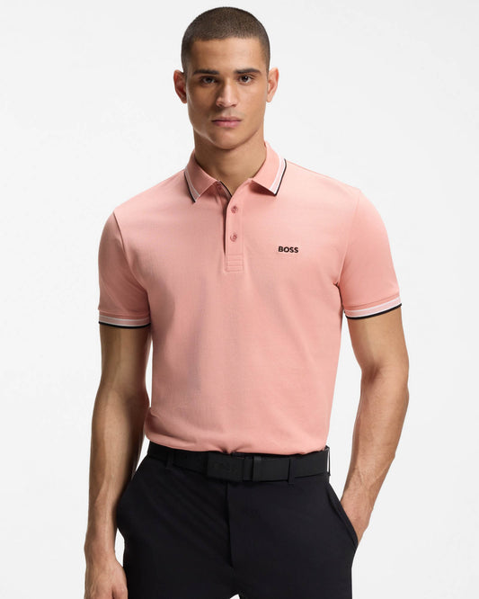 BOSS Green Paddy Mens Cotton-Piqué Polo Shirt with Contrast Logo - Light/Pastel Pink 686