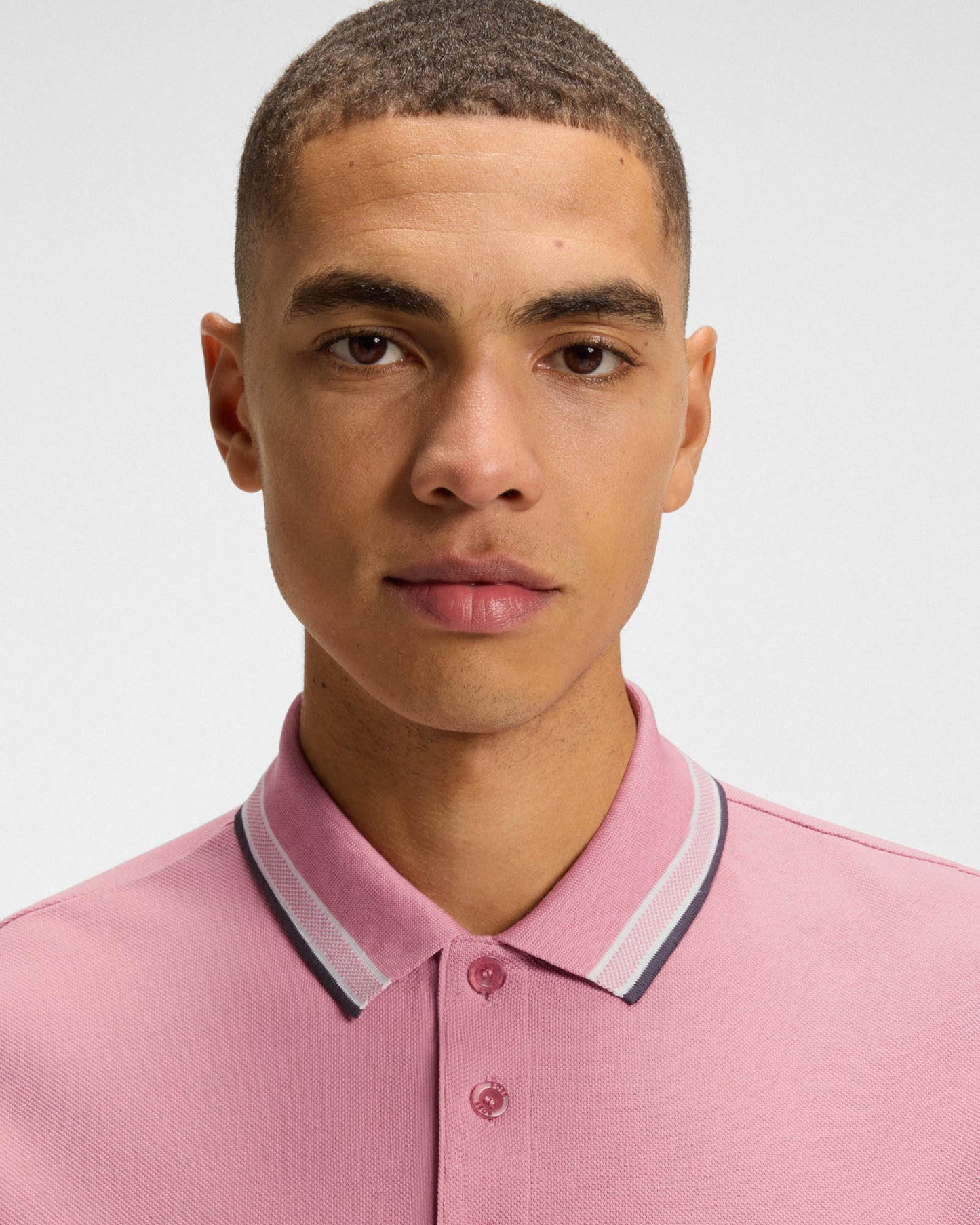 BOSS Green Paddy Mens Cotton-Piqué Polo Shirt with Contrast Logo - Open Pink 696