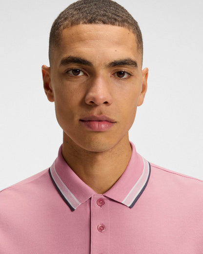 BOSS Green Paddy Mens Cotton-Piqué Polo Shirt with Contrast Logo - Open Pink 696