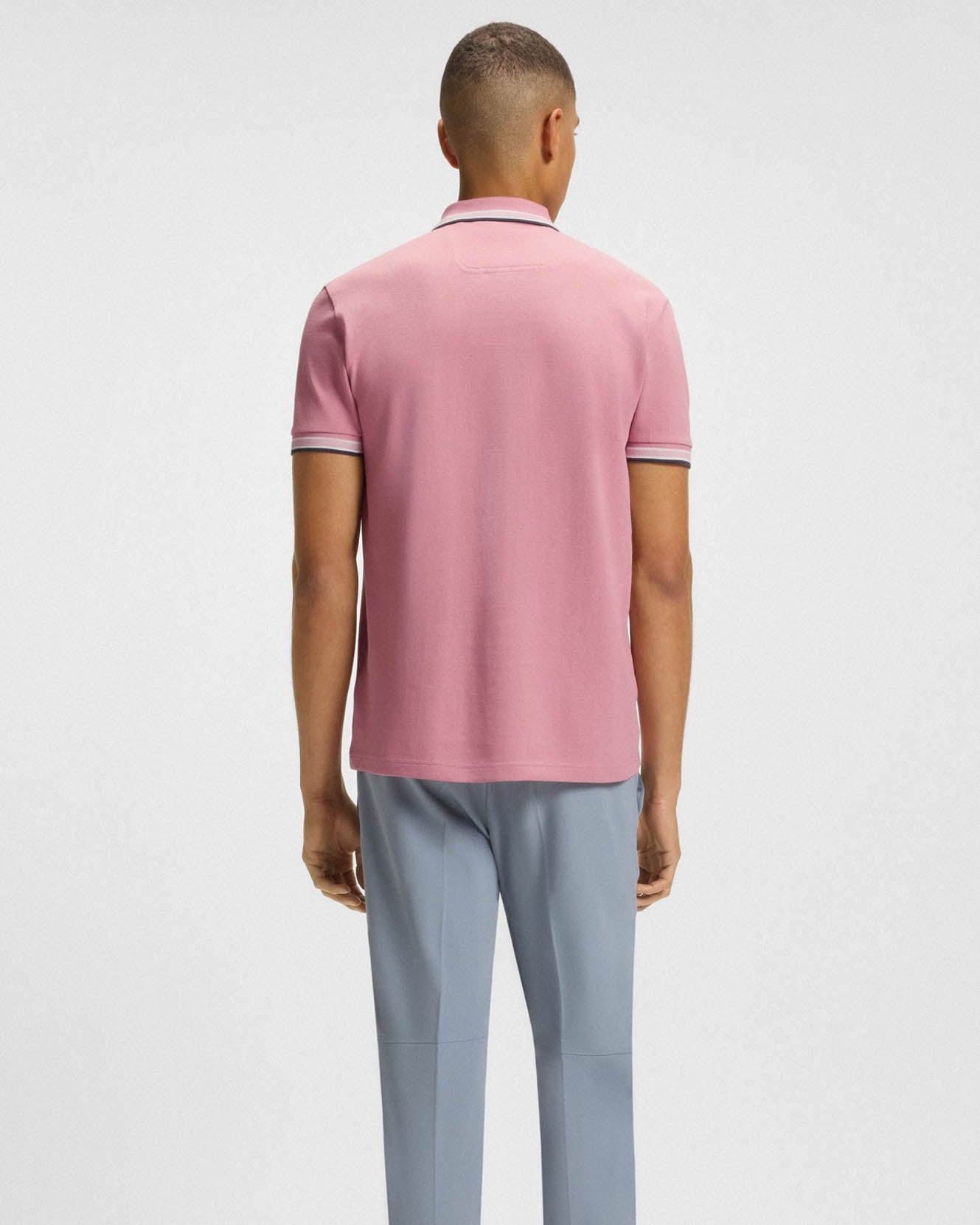 BOSS Green Paddy Mens Cotton-Piqué Polo Shirt with Contrast Logo - Open Pink 696