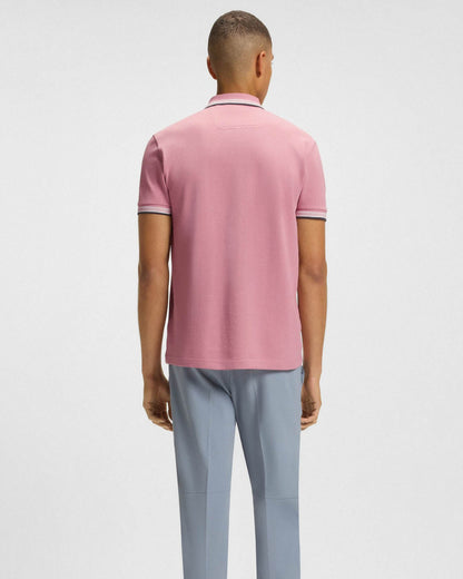 BOSS Green Paddy Mens Cotton-Piqué Polo Shirt with Contrast Logo - Open Pink 696
