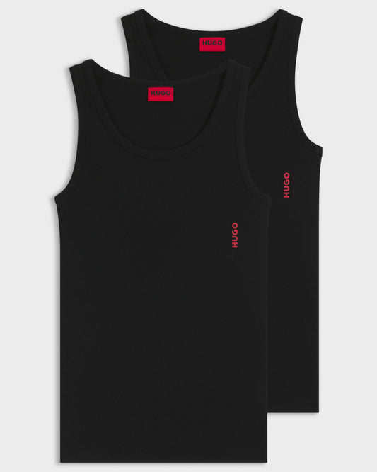 HUGO Two - Pack Mens Underwear Vests in Ribbed Stretch Cotton - Black 001 | CHO | Designer Mens,Underwear & Socks,Underwear,Mens,Underwear & Socks