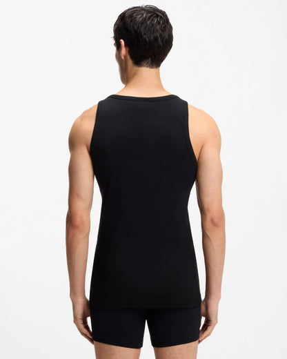 HUGO Two - Pack Mens Underwear Vests in Ribbed Stretch Cotton - Black 001 | CHO | Designer Mens,Underwear & Socks,Underwear,Mens,Underwear & Socks