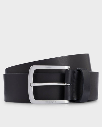 BOSS Orange Jor-V Mens Italian-Leather Belt With Logo-Engraved Buckle - Black 001