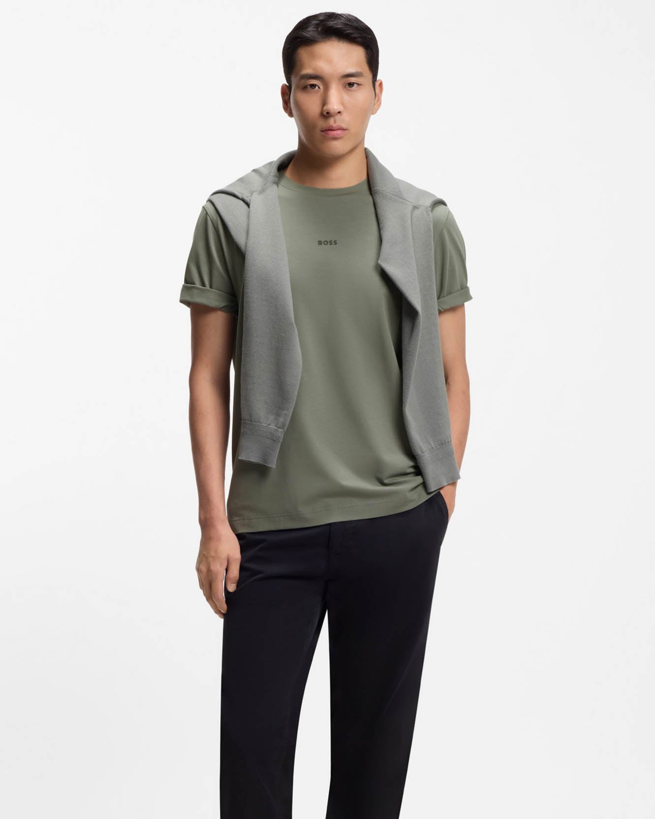 BOSS Orange TChup Mens Crew Neck Small Logo T-Shirt - Open Grey 077