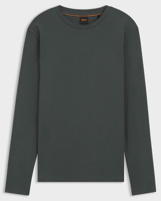 BOSS Orange Tchark Mens Long Sleeve Stretch Cotton T - Shirt - Open Green 377 | CHO | Designer Mens Long Sleeve T - Shirts & Tops