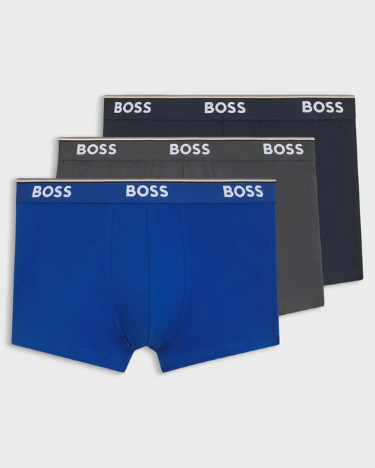 BOSS Orange 3 Pack Mens Power Trunks - Blue/Navy/Grey 487 | CHO | Designer Mens Underwear